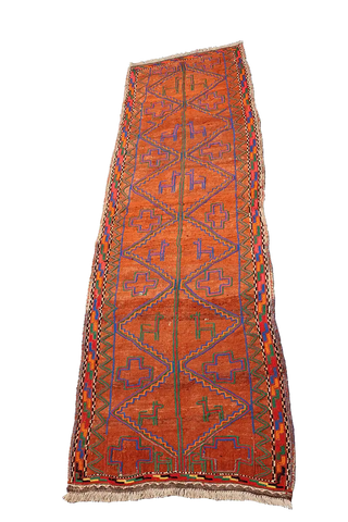 235x73 cm Baluch Kilim Sumak Wool Rug Handmade Orange - Rugoutlet