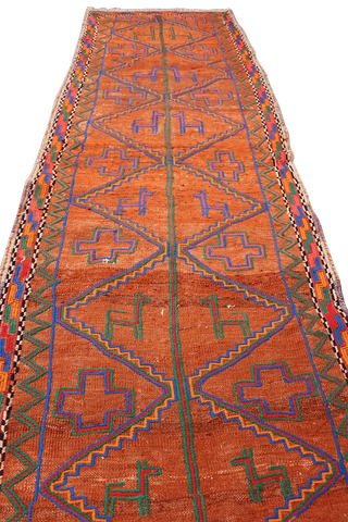 235x73 cm Baluch Kilim Sumak Wool Rug Handmade Orange - Rugoutlet