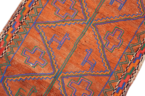 235x73 cm Baluch Kilim Sumak Wool Rug Handmade Orange - Rugoutlet