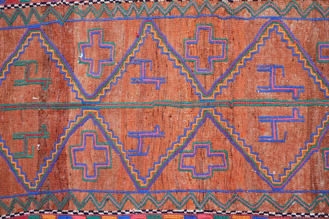 235x73 cm Baluch Kilim Sumak Wool Rug Handmade Orange - Rugoutlet
