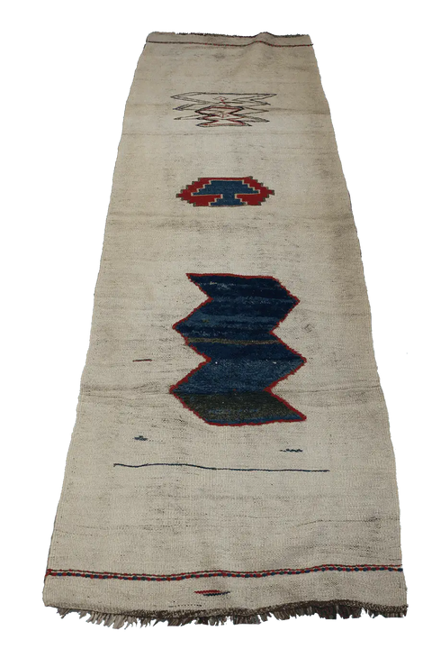 276x92 cm Qashqai Kilim Wool Rug Handmade Beige - Rugoutlet