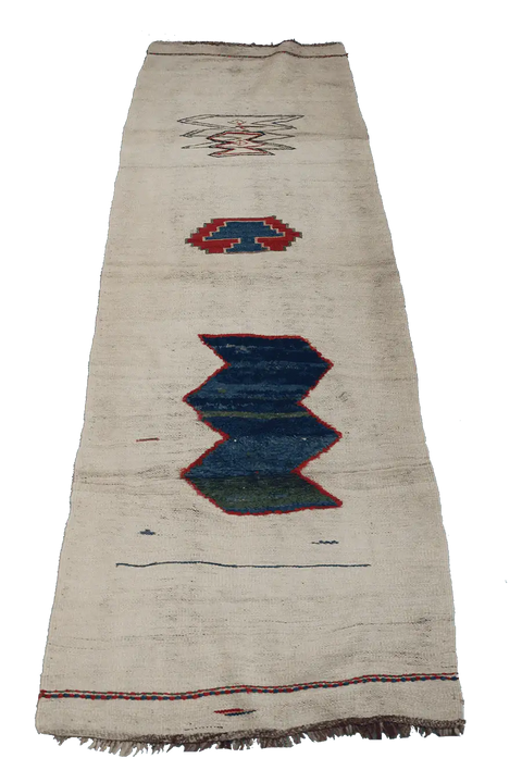 276x92 cm Qashqai Kilim Wool Rug Handmade Beige - Rugoutlet