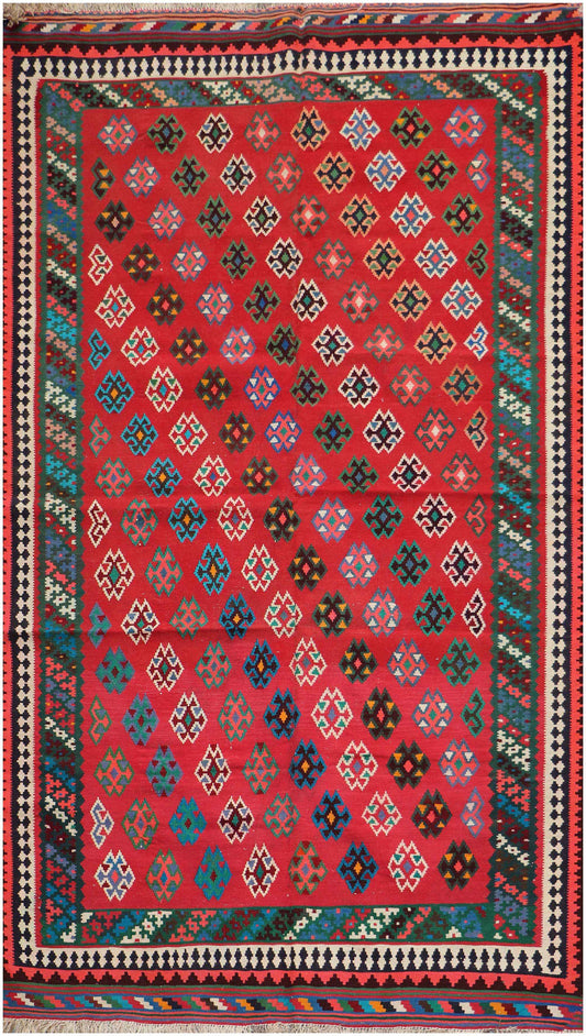 294x164 cm Qashqai Kilim Tribal Wool Rug Handmade Red - Rugoutlet