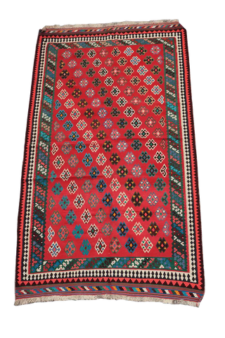 294x164 cm Qashqai Kilim Tribal Wool Rug Handmade Red - Rugoutlet