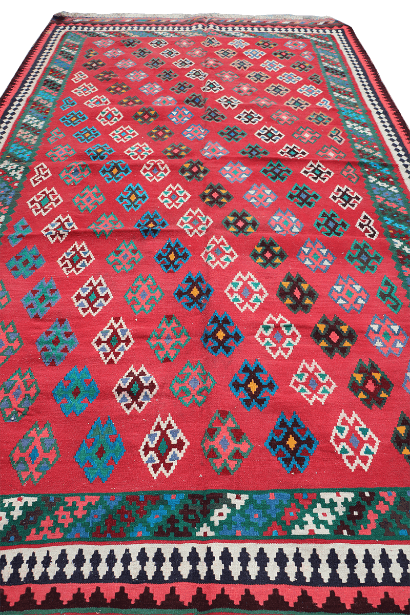 294x164 cm Qashqai Kilim Tribal Wool Rug Handmade Red - Rugoutlet