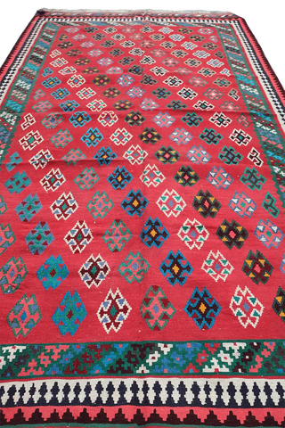 294x164 cm Qashqai Kilim Tribal Wool Rug Handmade Red - Rugoutlet