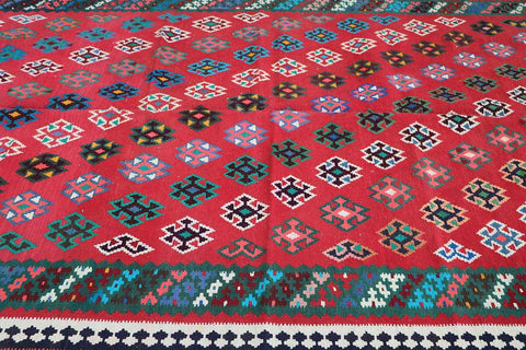 294x164 cm Qashqai Kilim Tribal Wool Rug Handmade Red - Rugoutlet