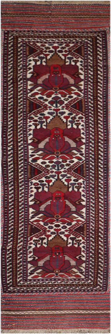 352x80 cm Afghan Mushwani Kilim Runner Wool Rug Handmade Maroon Pink