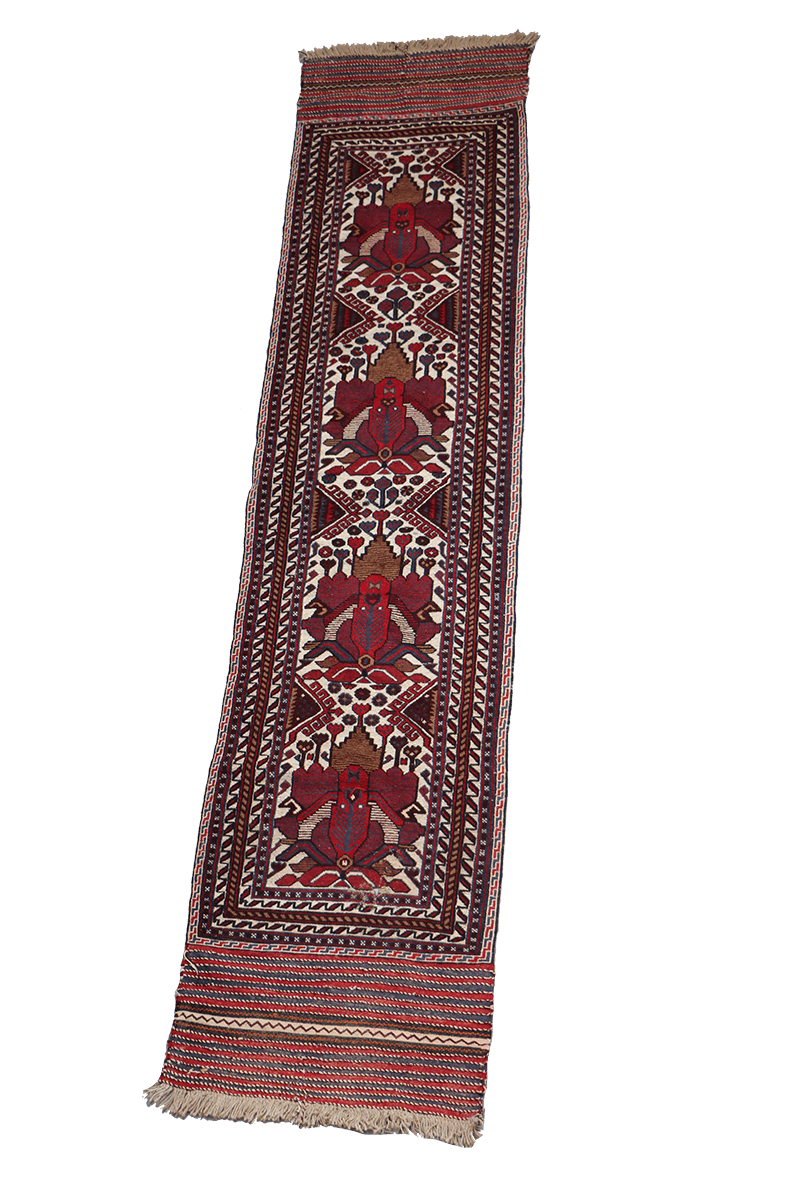 352x80 cm Afghan Mushwani Kilim Runner Wool Rug Handmade Maroon Pink - Rugoutlet