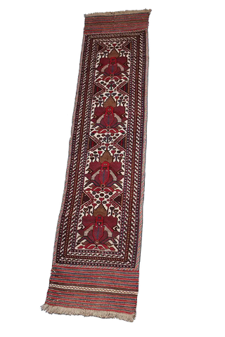 352x80 cm Afghan Mushwani Kilim Runner Wool Rug Handmade Maroon Pink - Rugoutlet