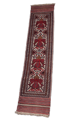 352x80 cm Afghan Mushwani Kilim Runner Wool Rug Handmade Maroon Pink - Rugoutlet