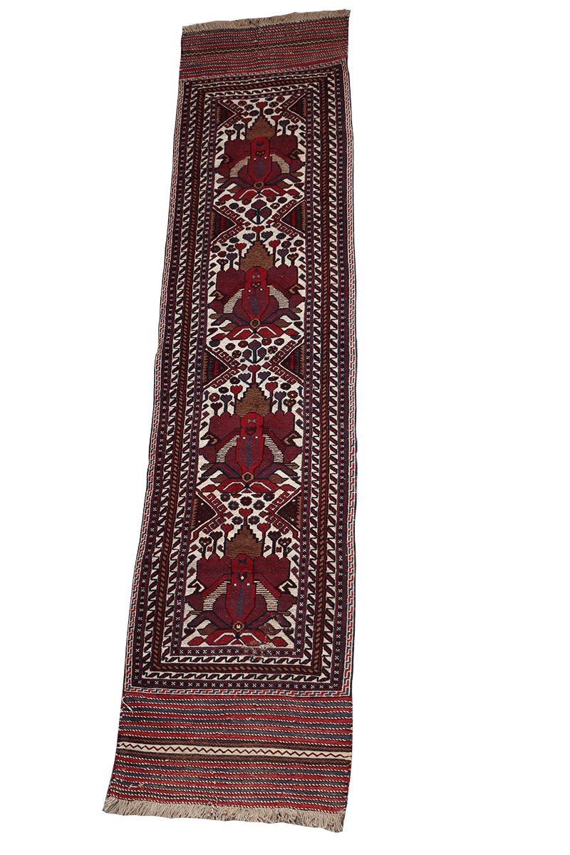 352x80 cm Afghan Mushwani Kilim Runner Wool Rug Handmade Maroon Pink - Rugoutlet