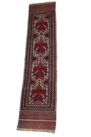 352x80 cm Afghan Mushwani Kilim Runner Wool Rug Handmade Maroon Pink - Rugoutlet