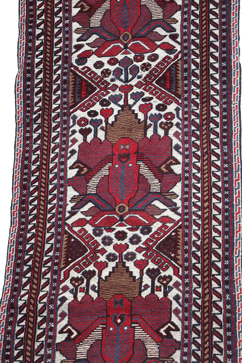 352x80 cm Afghan Mushwani Kilim Runner Wool Rug Handmade Maroon Pink - Rugoutlet