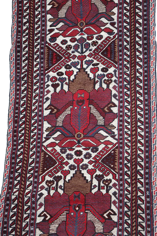 352x80 cm Afghan Mushwani Kilim Runner Wool Rug Handmade Maroon Pink - Rugoutlet