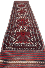 352x80 cm Afghan Mushwani Kilim Runner Wool Rug Handmade Maroon Pink - Rugoutlet