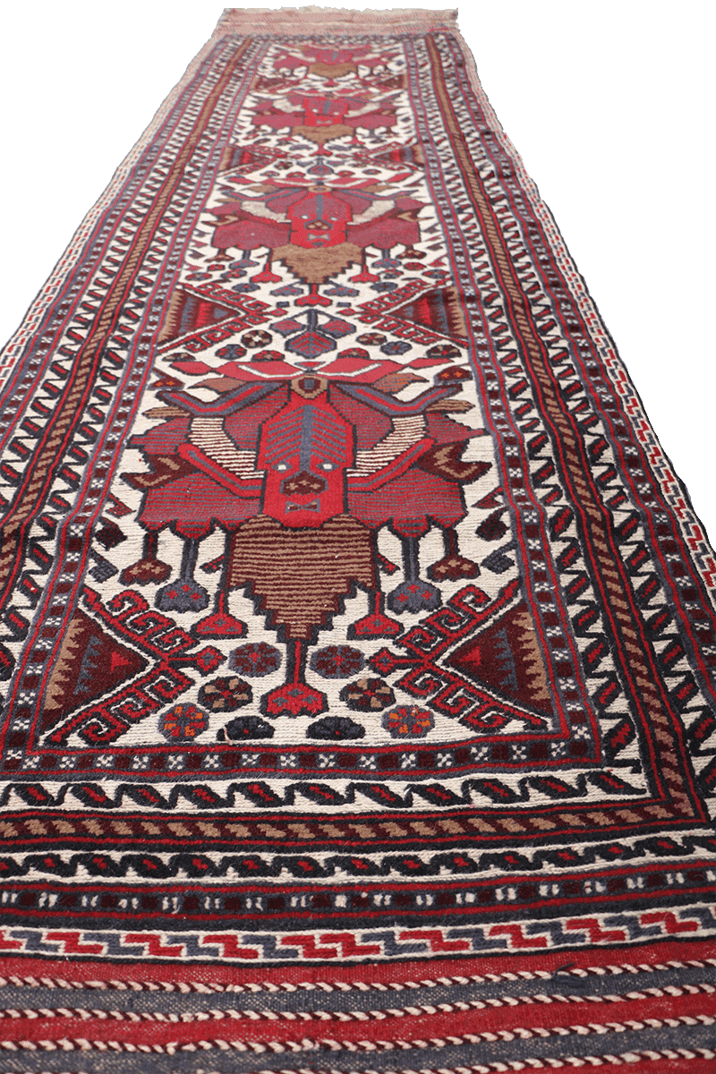 352x80 cm Afghan Mushwani Kilim Runner Wool Rug Handmade Maroon Pink - Rugoutlet