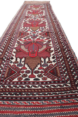 352x80 cm Afghan Mushwani Kilim Runner Wool Rug Handmade Maroon Pink - Rugoutlet