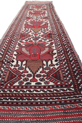 352x80 cm Afghan Mushwani Kilim Runner Wool Rug Handmade Maroon Pink - Rugoutlet