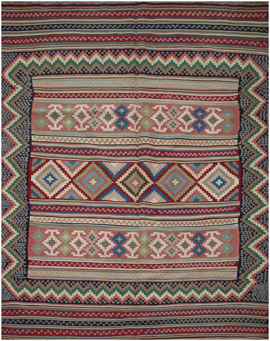238x160 cm Qashqai Kilim Tribal Wool Rug Handmade Green Brown