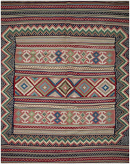 238x160 cm Qashqai Kilim Tribal Wool Rug Handmade Green Brown - Rugoutlet