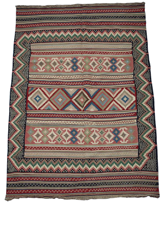 238x160 cm Qashqai Kilim Tribal Wool Rug Handmade Green Brown - Rugoutlet