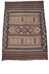 238x160 cm Qashqai Kilim Tribal Wool Rug Handmade Green Brown - Rugoutlet