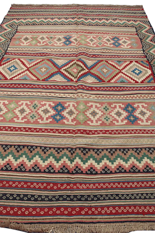 238x160 cm Qashqai Kilim Tribal Wool Rug Handmade Green Brown - Rugoutlet
