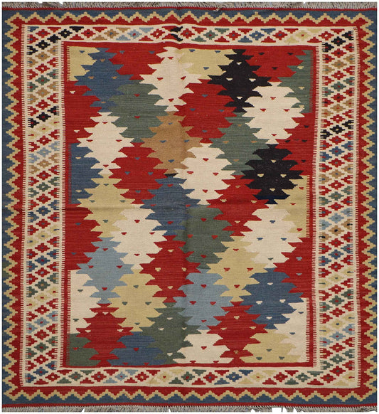 156x211 cm Qashqai Kilim Tribal Wool Rug Handmade Multi-Coloured