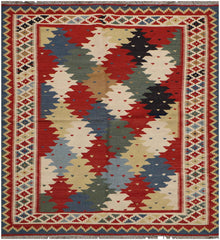 156x211 cm Qashqai Kilim Tribal Wool Rug Handmade Multi-Coloured - Rugoutlet