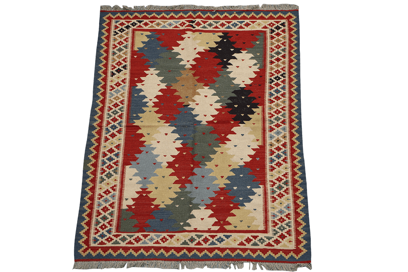 156x211 cm Qashqai Kilim Tribal Wool Rug Handmade Multi-Coloured - Rugoutlet