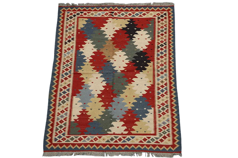 156x211 cm Qashqai Kilim Tribal Wool Rug Handmade Multi-Coloured - Rugoutlet