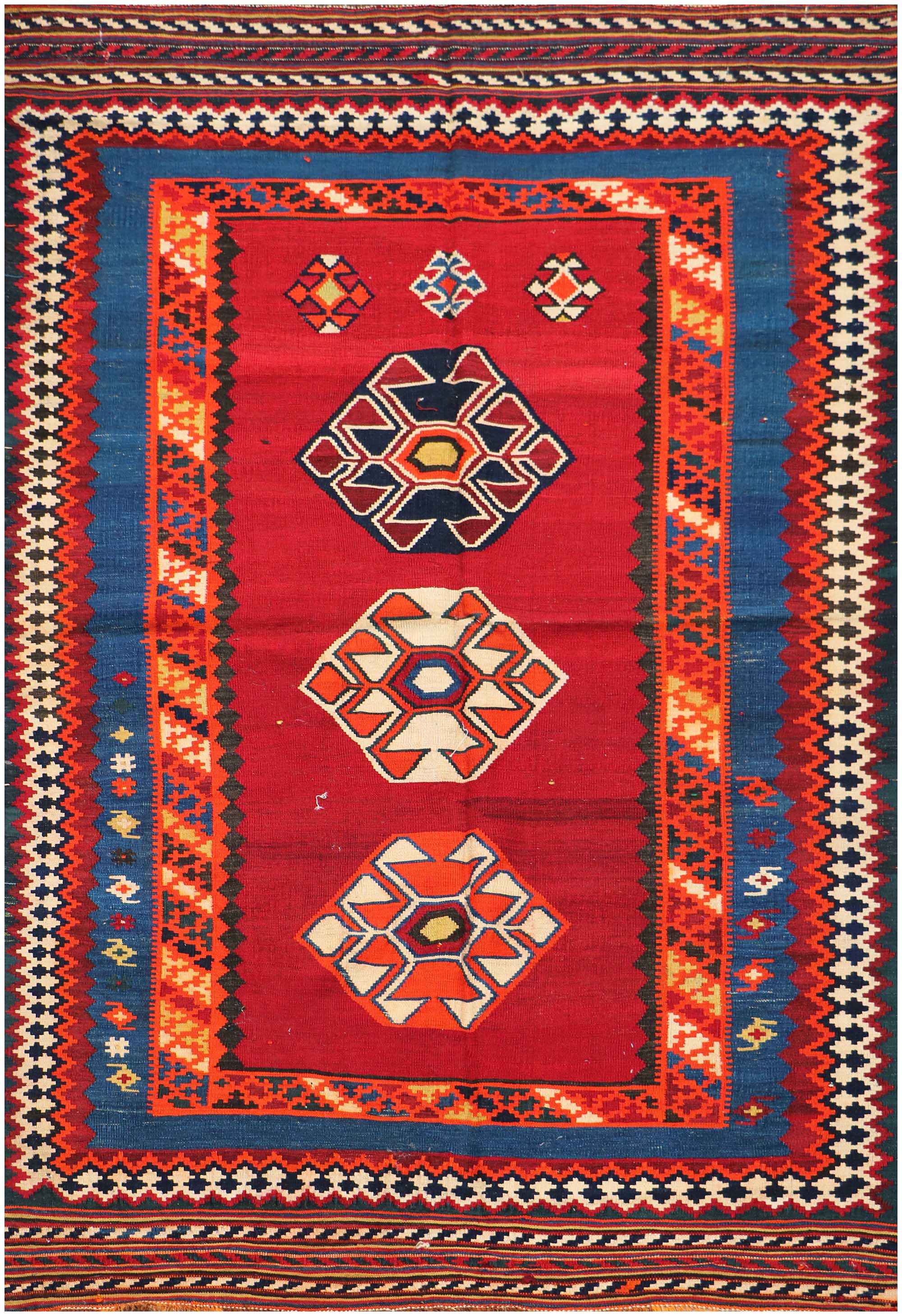 252x153 cm Antique Qashqai Kilim Tribal Wool Rug Handmade Red - Rugoutlet