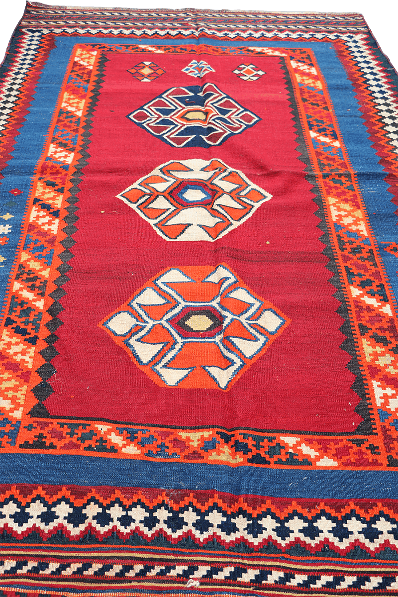 252x153 cm Antique Qashqai Kilim Tribal Wool Rug Handmade Red - Rugoutlet