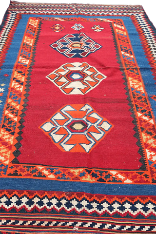 252x153 cm Antique Qashqai Kilim Tribal Wool Rug Handmade Red - Rugoutlet
