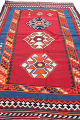 252x153 cm Antique Qashqai Kilim Tribal Wool Rug Handmade Red - Rugoutlet