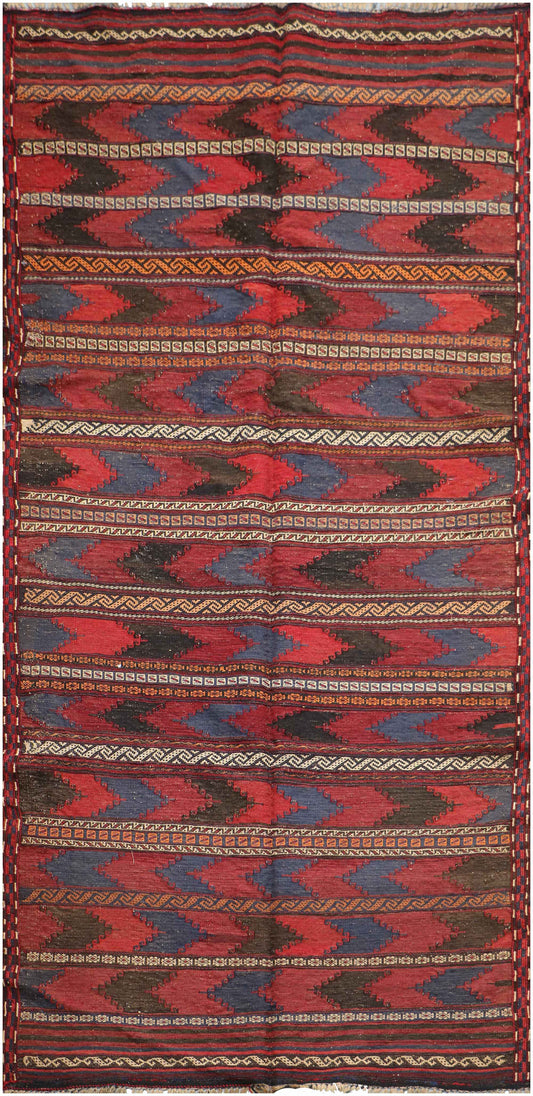 277x127 cm Antique Afghan Kilim Tribal Wool Rug Handmade Maroon