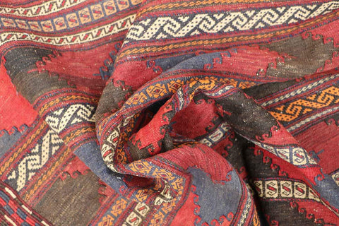 277x127 cm Antique Afghan Kilim Tribal Wool Rug Handmade Maroon - Rugoutlet