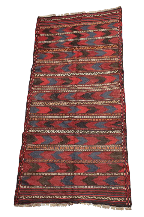 277x127 cm Antique Afghan Kilim Tribal Wool Rug Handmade Maroon - Rugoutlet