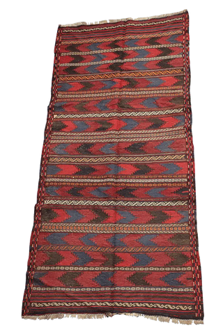 277x127 cm Antique Afghan Kilim Tribal Wool Rug Handmade Maroon - Rugoutlet