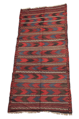 277x127 cm Antique Afghan Kilim Tribal Wool Rug Handmade Maroon - Rugoutlet