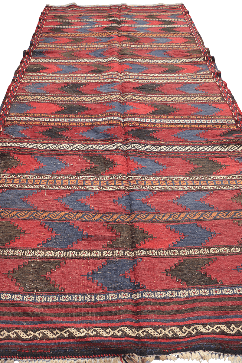 277x127 cm Antique Afghan Kilim Tribal Wool Rug Handmade Maroon - Rugoutlet