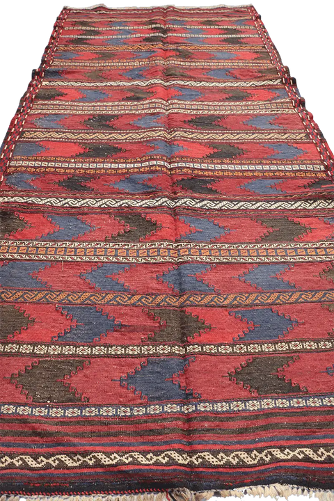 277x127 cm Antique Afghan Kilim Tribal Wool Rug Handmade Maroon - Rugoutlet