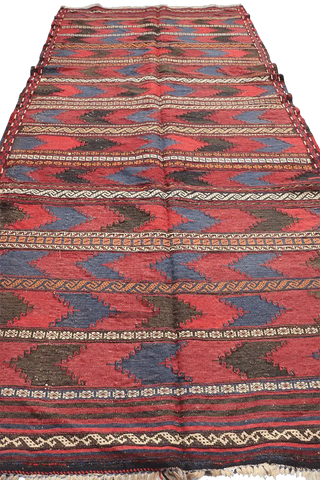 277x127 cm Antique Afghan Kilim Tribal Wool Rug Handmade Maroon - Rugoutlet