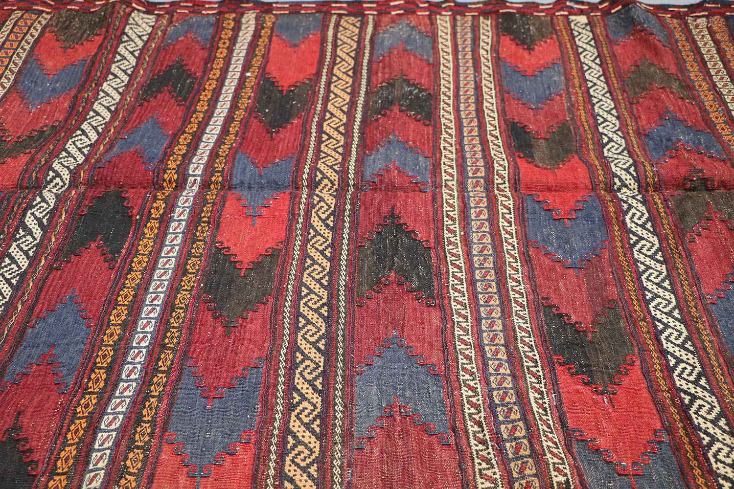 277x127 cm Antique Afghan Kilim Tribal Wool Rug Handmade Maroon - Rugoutlet