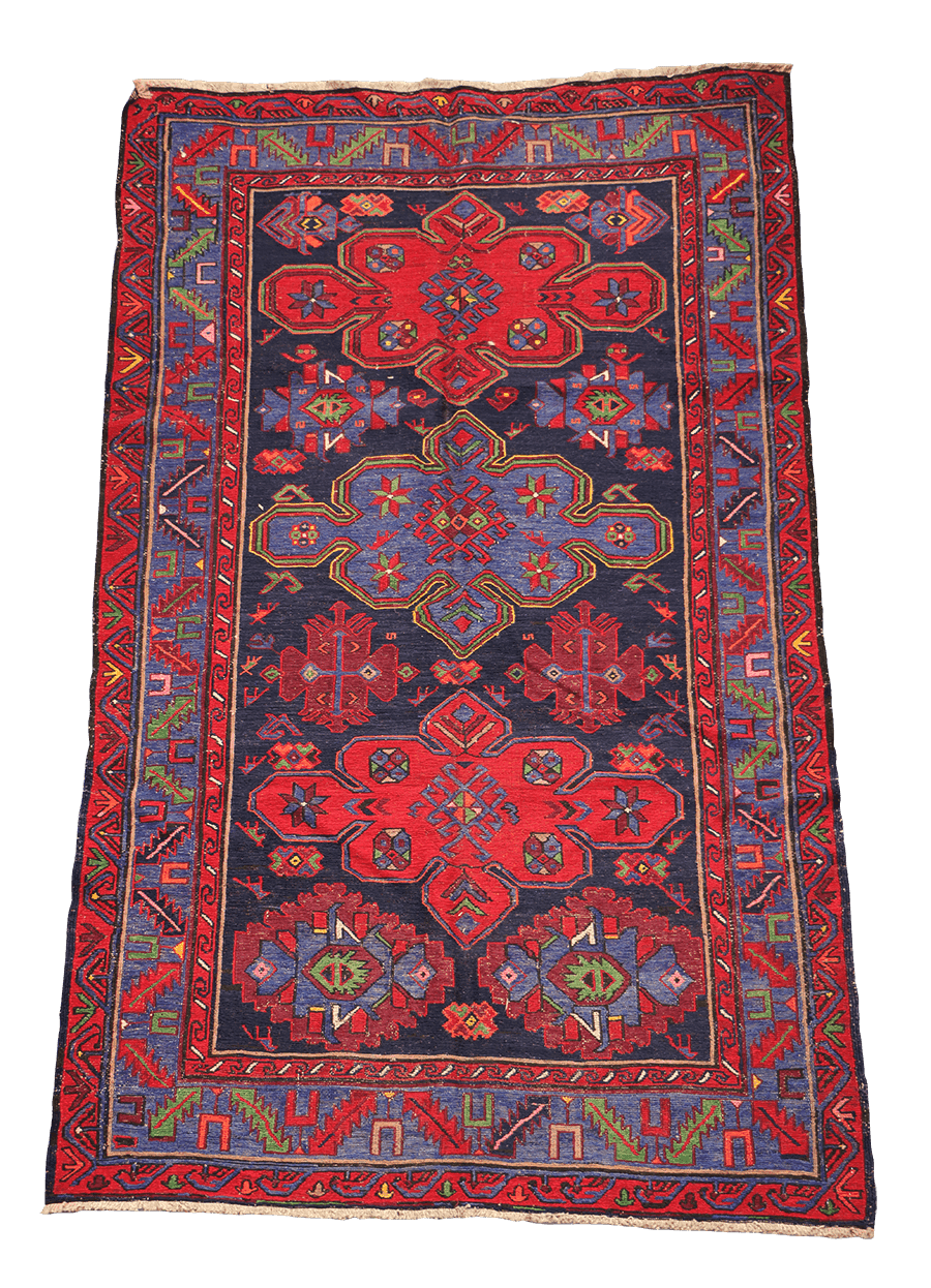 266x154cm Antique Turkish Kilim Sumak Wool Rug Handmade Blue Red - Rugoutlet