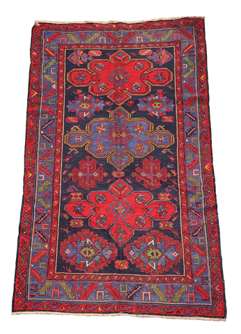 266x154cm Antique Turkish Kilim Sumak Wool Rug Handmade Blue Red - Rugoutlet
