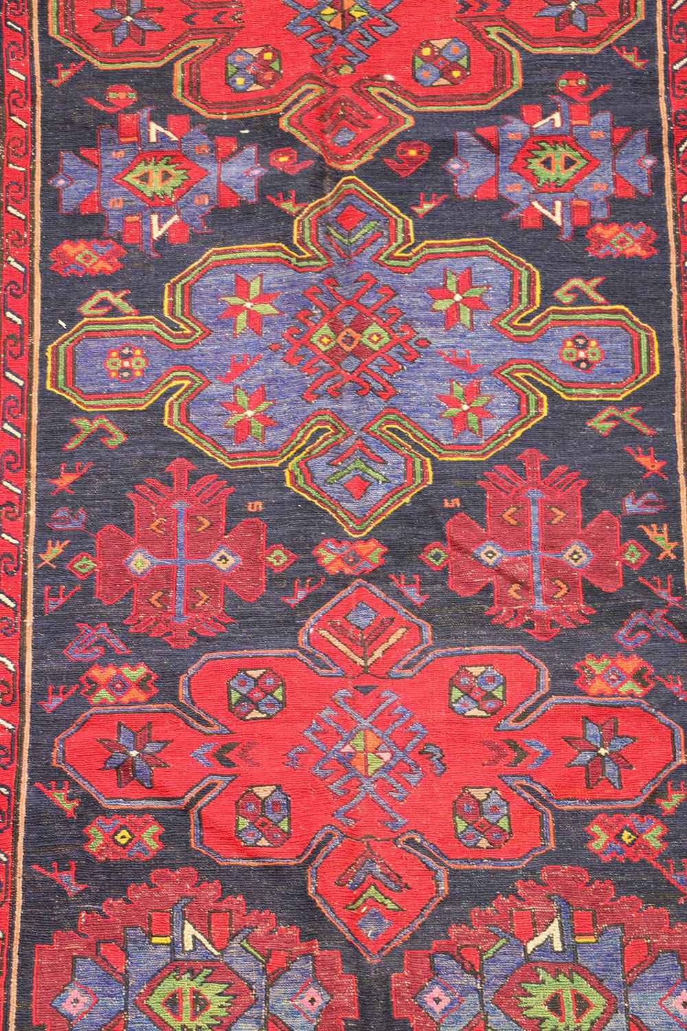 266x154cm Antique Turkish Kilim Sumak Wool Rug Handmade Blue Red - Rugoutlet