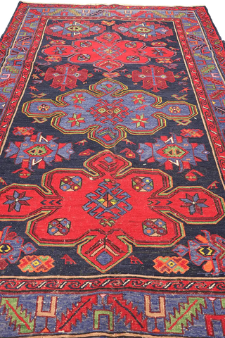 266x154cm Antique Turkish Kilim Sumak Wool Rug Handmade Blue Red - Rugoutlet