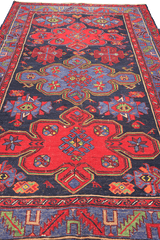 266x154cm Antique Turkish Kilim Sumak Wool Rug Handmade Blue Red - Rugoutlet